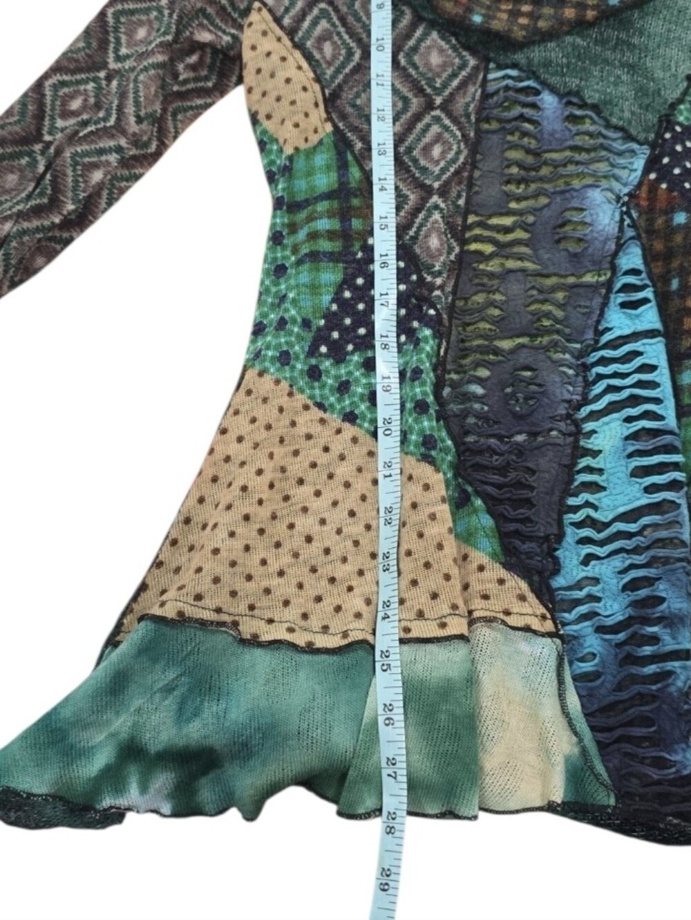 Feratelli Lagenlook Wearable Art Boho Patchwork Cowl Neck Tunic. Size Medium - Picture 7 of 7